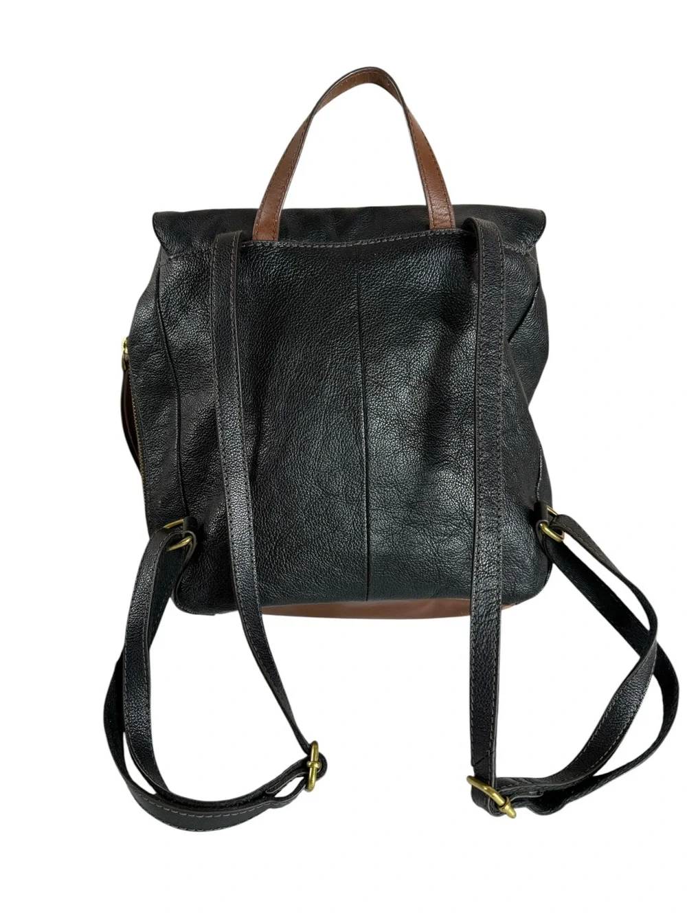 Fossil Preston Black Pebbled Leather Backpack Laptop Travel Bag Flap Closure
